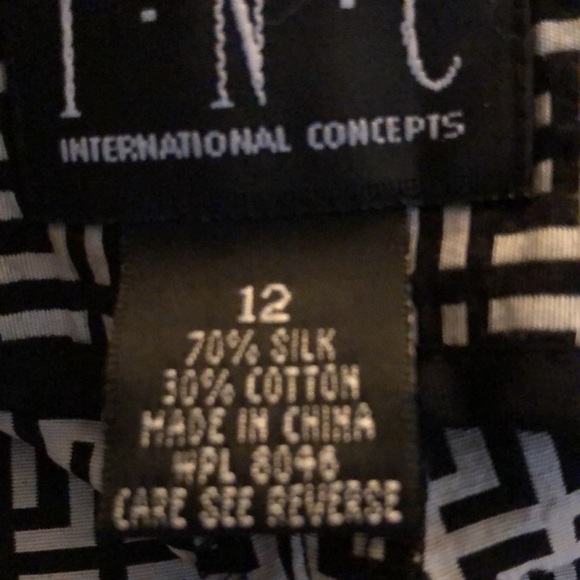 INC International Concepts size 12 black & white print wide leg silk blend - Picture 10 of 14